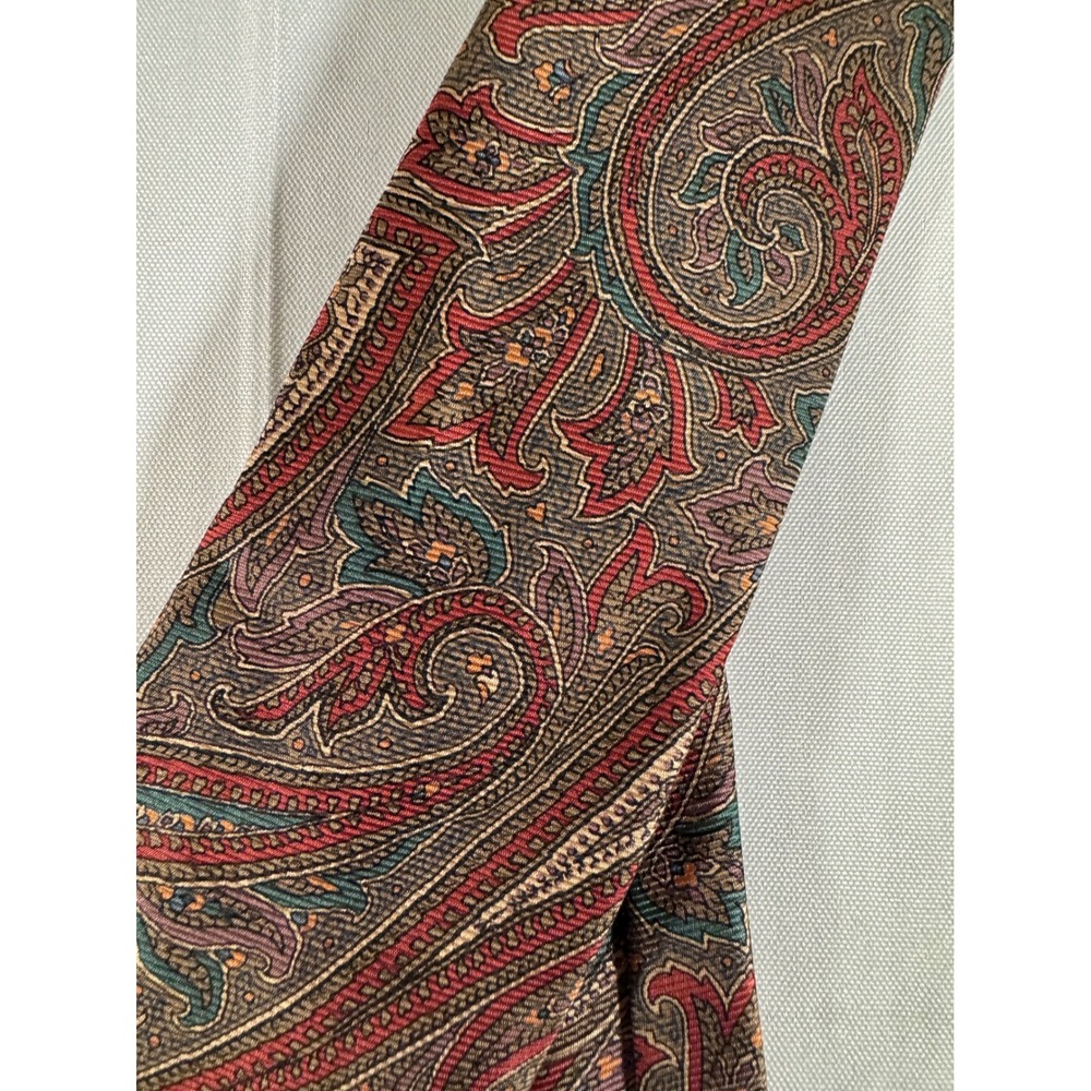 John Comfort London England Silk Paisley Tie Burgundy Teal Gold Made in England